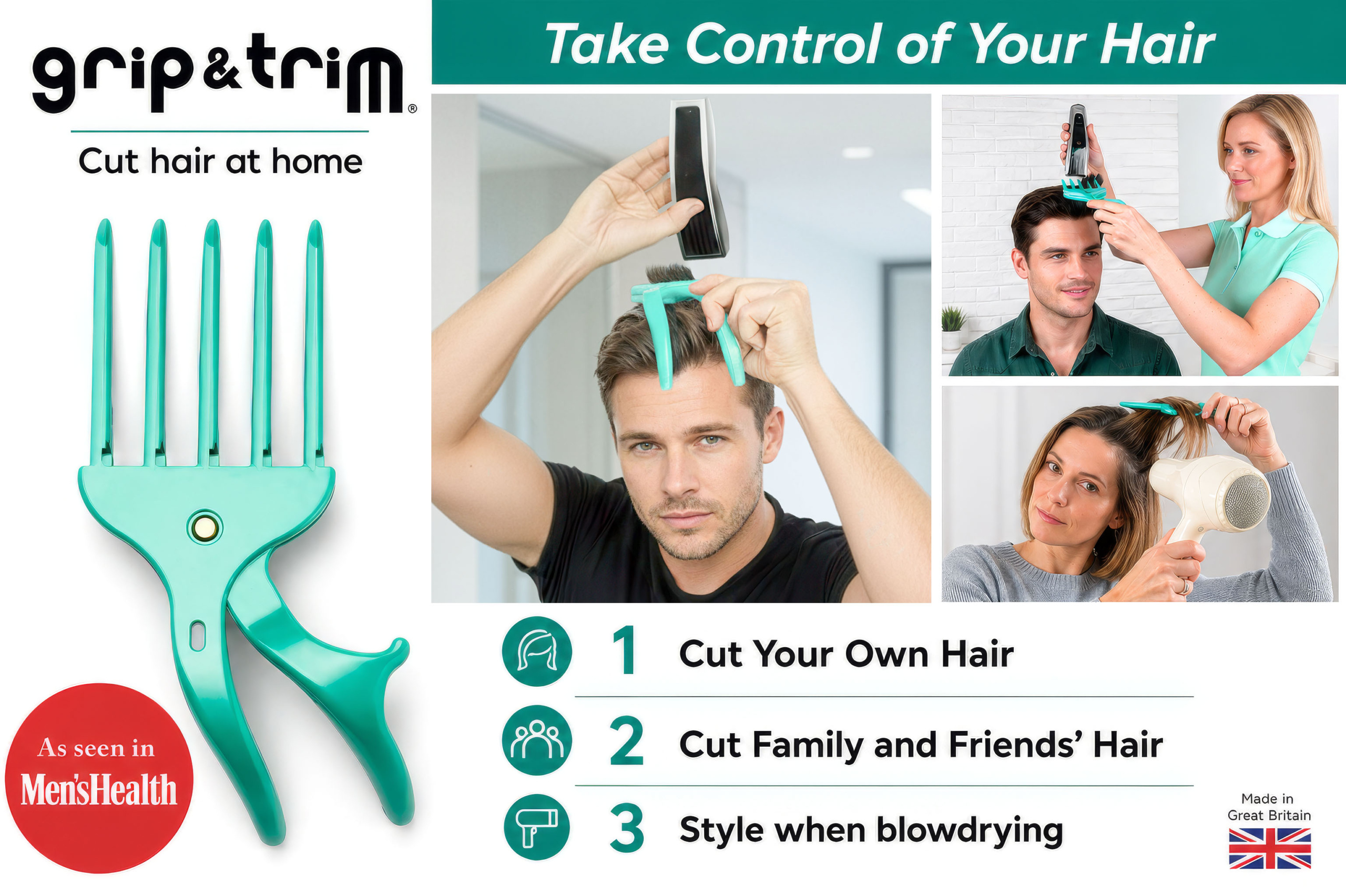 Grip and Trim - Cut your own and other's hair at home. DIY Hair Cutting Tool that saves you time and money. - Image 3