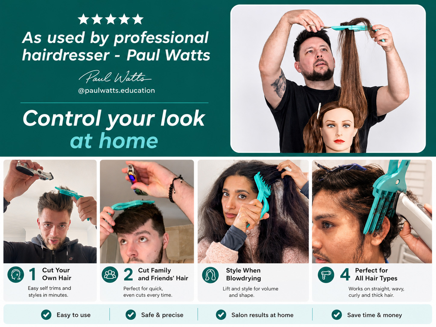 Grip and Trim - Cut your own and other's hair at home. DIY Hair Cutting Tool that saves you time and money. - Image 9