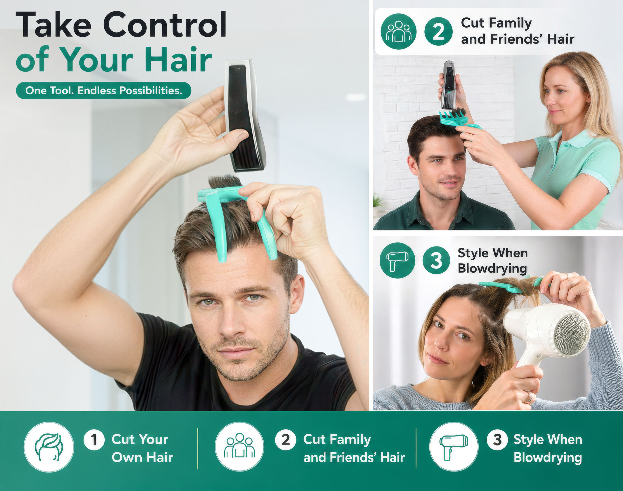 Grip and Trim - Cut your own and other's hair at home. DIY Hair Cutting Tool that saves you time and money. - Image 4
